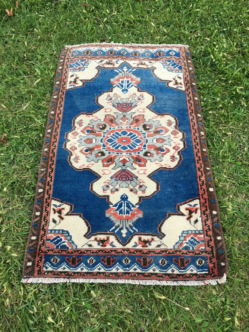 Small Rug Blue Rug Door Mat Oriental Rug Vintage Rug Etsy
