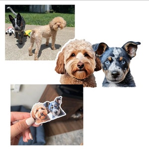 Custom Dog/Pet Portrait sticker, Includes 4 Stickers Dog Stickers, Pet Stickers, Waterproof Sticker, Dog Face Sticker, Custom Dog sticker image 3