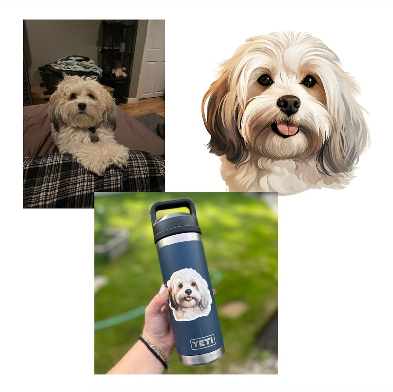 Custom Dog/Pet Portrait sticker, Includes 4 Stickers Dog Stickers, Pet Stickers, Waterproof Sticker, Dog Face Sticker, Custom Dog sticker image 2