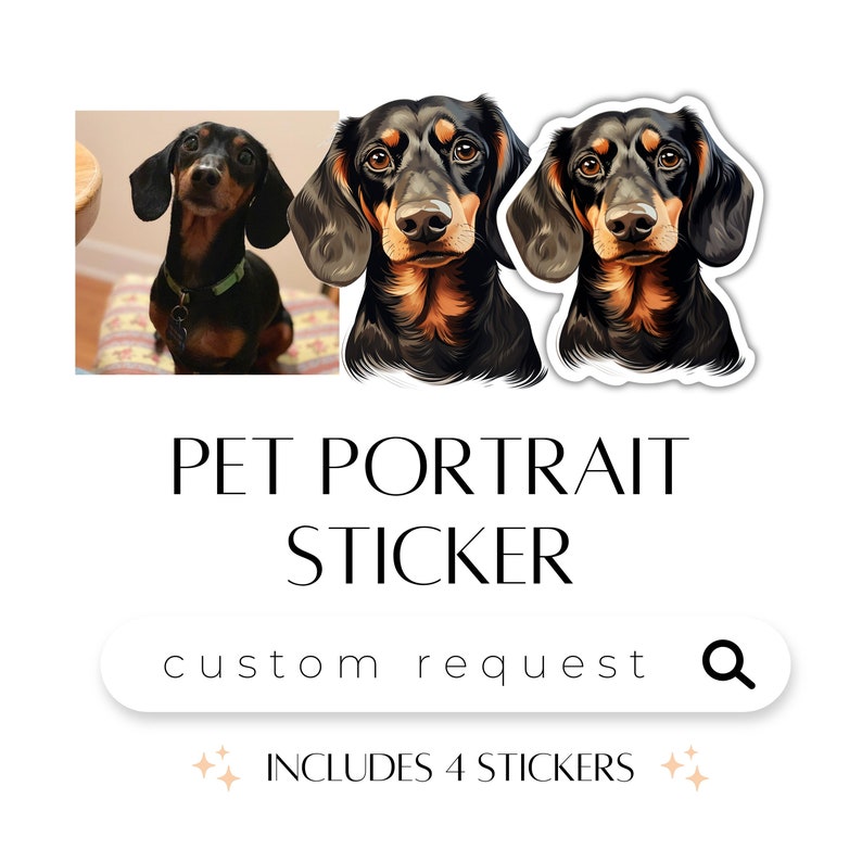 Custom Dog/Pet Portrait sticker, Includes 4 Stickers Dog Stickers, Pet Stickers, Waterproof Sticker, Dog Face Sticker, Custom Dog sticker image 1