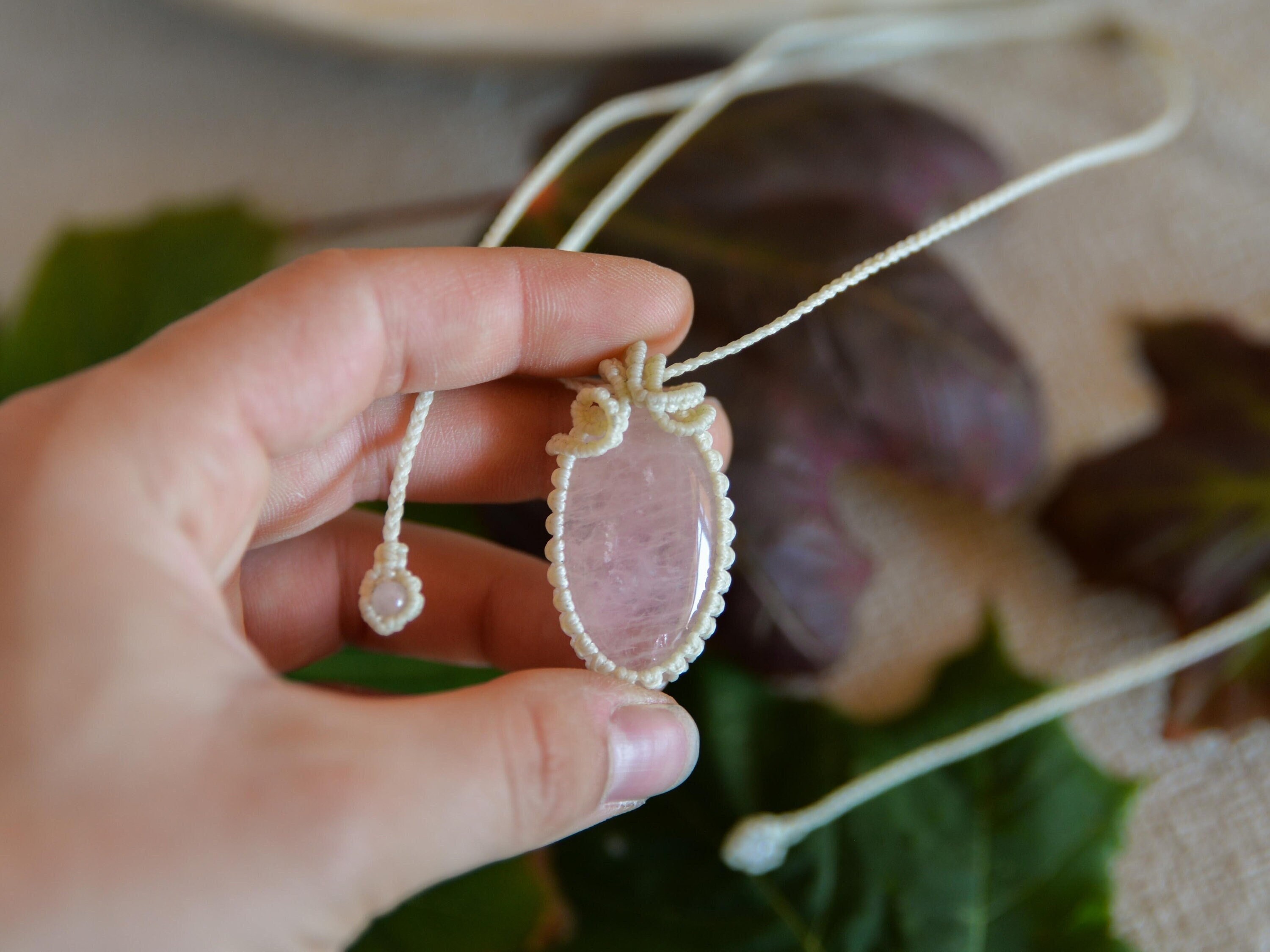 Rose Quartz Micro Macrame Necklace With 
