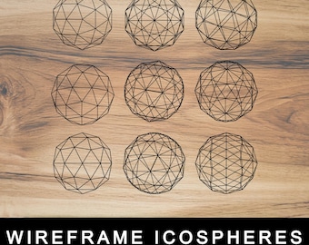 Geometric Wireframe Sphere Bundle, 3D Polygon Line Art, Laser Cut Files, Cnc Engraving, Glowforge, Cricut, Svg, Png, Dxf, Eps, Pdf, Jpg