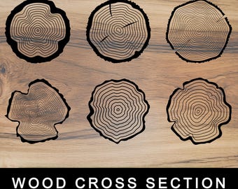 Wood Log Cross Section Digital Bundle, Laser Cut, Engraving Files, CNC Carving, Cricut Cutter, Print Svg, Png, Eps, Dxf, Pdf, Jpg
