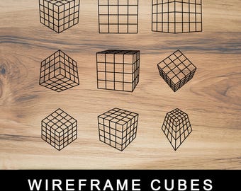 Wireframe Cube Outline Bundle, Geometric Laser Cut Files (Digital Download)