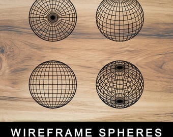 Wireframe Sphere Digital Bundle, 3D Grid Outline (SVG, PNG, PDF)