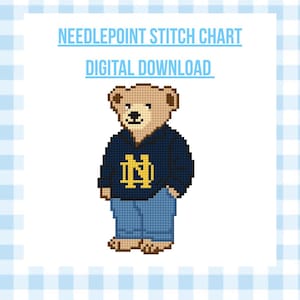 Notre Dame Bear Needlepoint stygndiagram (digital nedladdning)