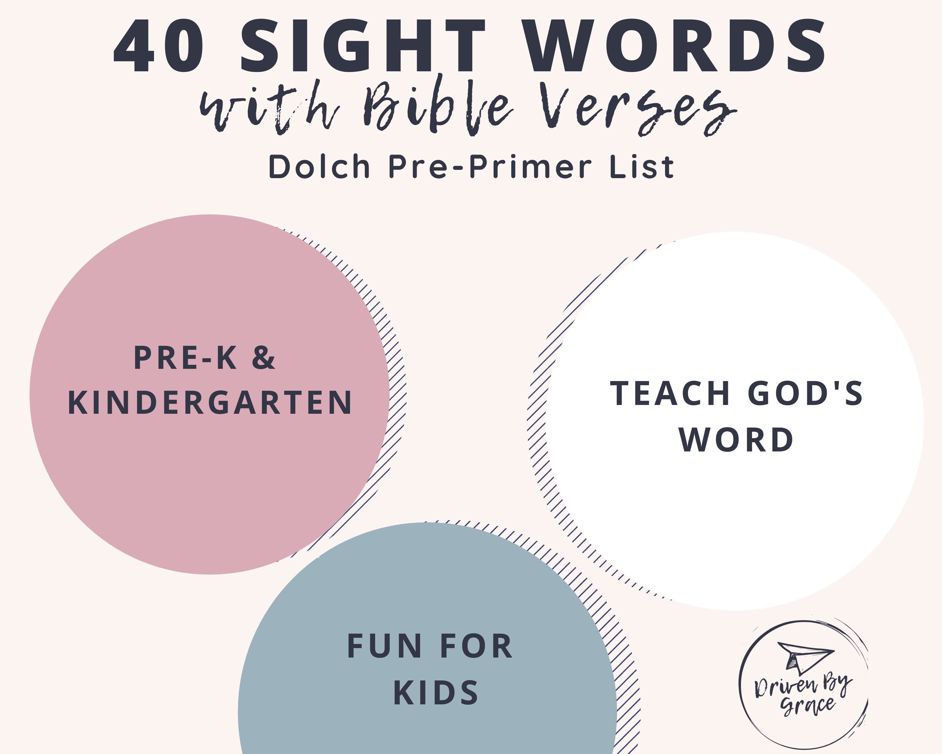 40 pre k kindergarten sight words with bible lesson etsy