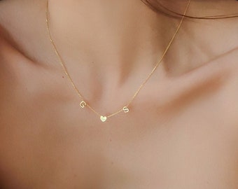 Collier lettre, collier lettre coeur, collier d'initiales personnalisé, cadeau personnalisé en or, cadeau de Noël