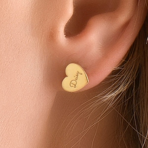 Engraving Name Earrings , Heart Earrings , Name Earrings , Engraving Silver Earrings , Valentine's Day Gift