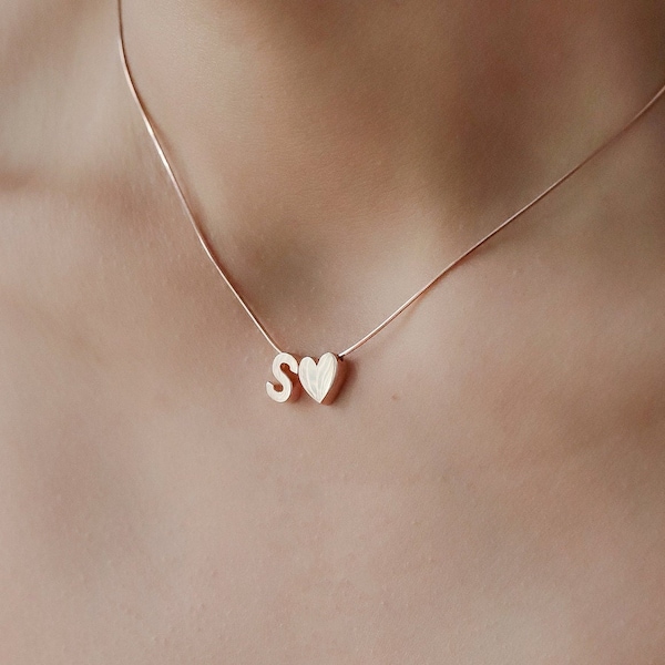 Initial Letter Necklace , Heart Letter Necklace , Custom Name  Necklace , Tiny Letter Jewelry ,  Mothers Day Gift