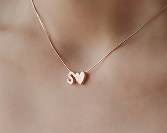 Initial Letter Necklace , Heart Letter Necklace , Custom Name  Necklace , Tiny Letter Jewelry ,  Mothers Day Gift