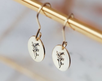 Birth Flower Earrings , Dainty Earrings , Custom Personalized Earrings , Dangle Earrings , Mother Day Gift