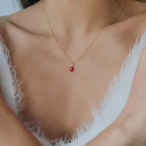 14K Solid Gold Ladybug Necklace , Dainty Laydybird Necklace , Animal Necklace , Valentine's Day Gift