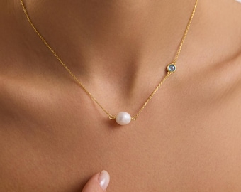 Birthstone Pearl Necklace, Dainty  Necklace for Women, Personalized Birthstone Jewelry, Minimalist Pearl Pendant, Gift for Her