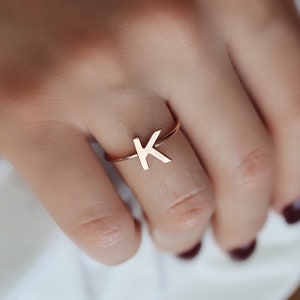 Personalized Letter Ring , Dainty Initial Ring , Custom Letter Ring , Rose Gold , Rose , Mom gift Valentine&#39;s Day Gift
