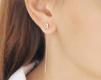 Letter Earrings , Tiny Initial Earring , Silver Earrings , Minimalist Silver Jewelry (Double Ear) , Mother's day gift