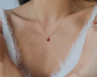 14K Solid Gold Ladybug Necklace , Dainty Laydybird Necklace , Animal Necklace , Christmas Gift