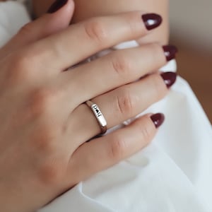 Minimalist Modern Ring , Name Ring ,  Engraving Ring , Dainty Ring , Heart Ring , Valentine&#39;s Day Gift