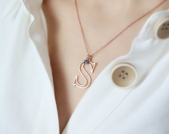 Collana con lettere, Collana con lettere oversize, Regalo da damigella d'onore, Occhio malvagio, Collana con lettere iniziali grandi, Regalo mamma