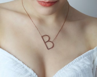 Name Engraved Letter Necklace , Capital Letter Necklace , Sideways Initial Necklace , Mother's Day Gift
