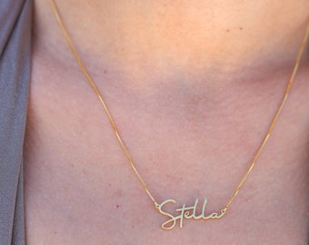 Collana con nome personalizzato, collana con nome, collana con nome in oro 14K, collana con catena a scatola, regalo per lei