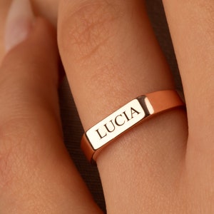 Personalized Engraved Name Ring, Custom  Bar Band, Minimalist Dainty stacking Ring , Gift For Her , Mother’s Day Gift for Mom