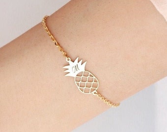 Bracelet initiale , Bracelet ananas , Bracelet lettre , Cadeau pour elle , Bracelet initiale