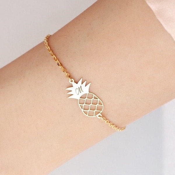 Initial Bracelet , Pineapple Bracelet , Letter Bracelet , Gift For Her , Initial Bracelet