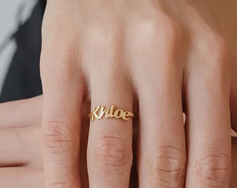 Initial Name Ring,14K Solid Gold Name Ring,Silver Ring For Woman