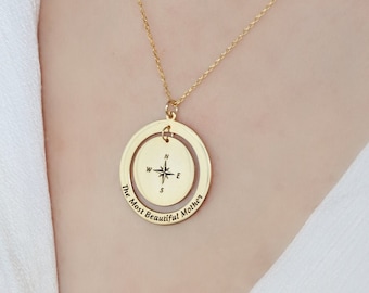 Collar de brújula personalizado, collar de brújula grabada, collar de coordenadas, regalo para el Día de San Valentín de una hermana.