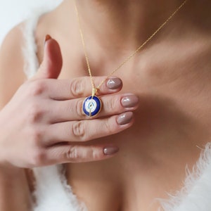 Openable Evil Eye Necklace, Secret Message Necklace, Evil Eye Locket Necklace, Engraved Evil Eye Necklace, Valentine&#39;s Day Gift