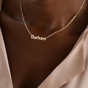 Gepersonaliseerde naamketting, 14 kt gouden naamketting, aangepaste naamsieraden, kerstcadeau afbeelding 1