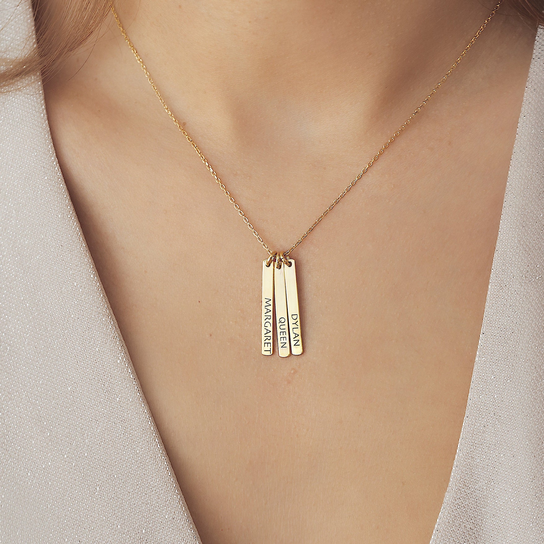Vertical Bar Gold Necklace For Women with a Rectangle Shape Cubic Zirconia  QUEEN Pendant