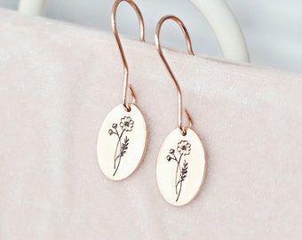 Birth Flower Earrings , Dainty Earrings , Custom Personalized Earrings , Dangle Earrings , Christmas Gift