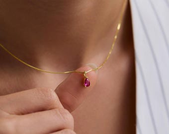 Custom Birthstone Necklace, Personalized Birthstone Necklace, Teardrop Birthstone Pendant, Dainty Everyday Necklace, Gift for Her,