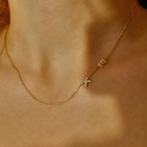 Dainty Sideways Letter Necklace. Custom Initials Jewelry Gift for Her, Mother. Personalized Name Necklace in Different Fonts
