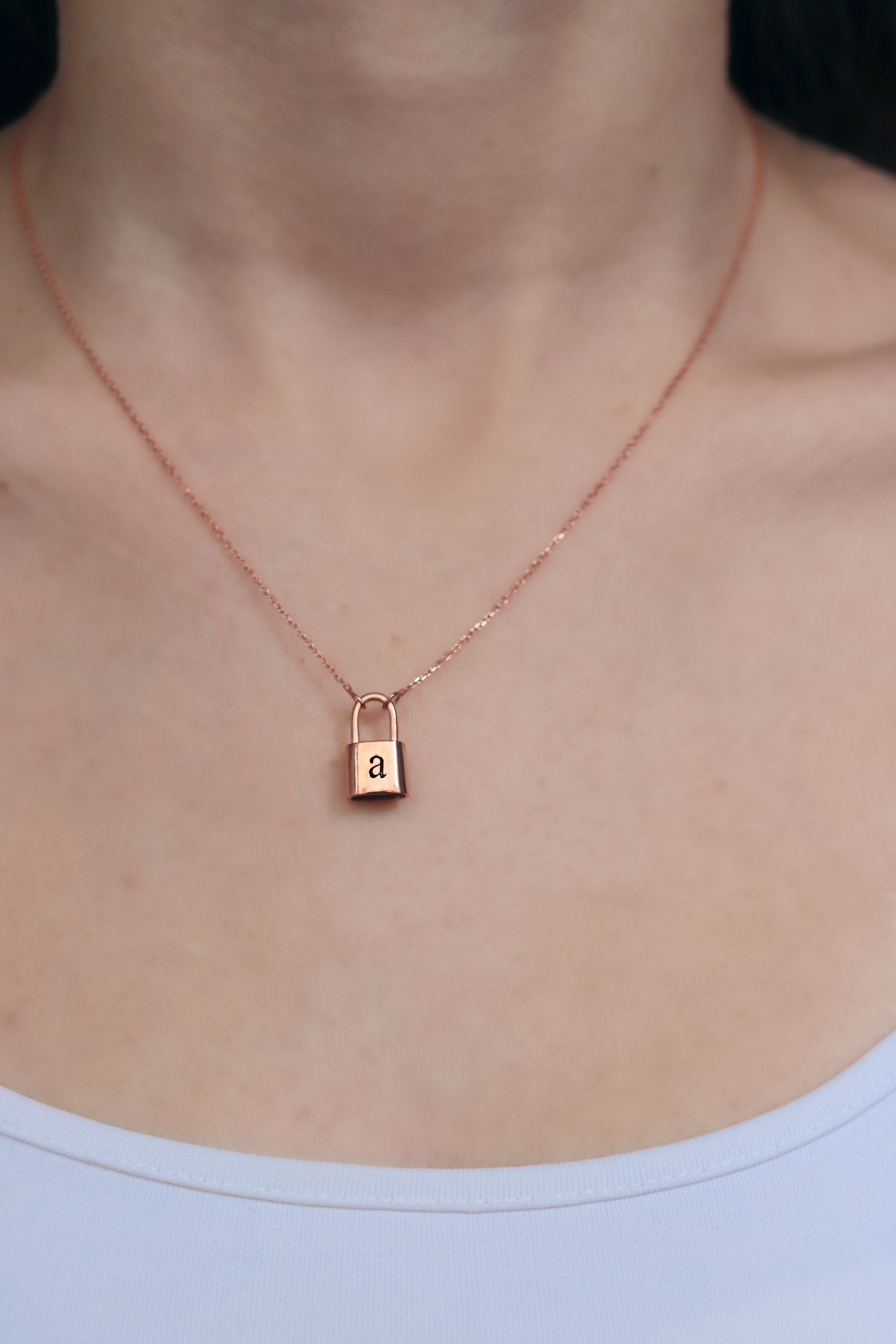 Dainty Padlock Necklace Personalized Lock Necklace Letter Etsy