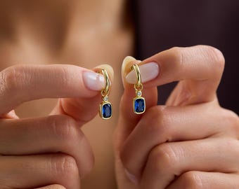 Birthstone Huggie Earrings, Minimalist Hoop Earrings, Gemstone Drop Earrings,Personalized   Dainty Hoops, Gift for Her