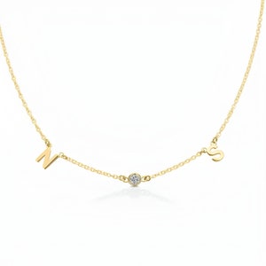 14k Gold Buchstabe Halskette mit Naturdiamant, Herz Buchstabe Halskette, Benutzerdefinierte Anfang Halskette, Gold benutzerdefinierte Geschenk, Valentinstag Geschenk