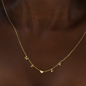 Collana con prima lettera, collana a cuore con lettere, lettere a cuore, collana d'oro, regalo per donna immagine 3