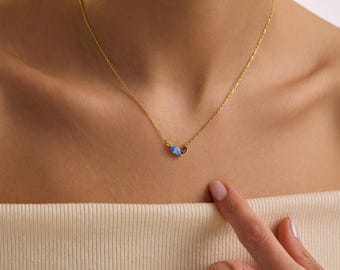 Marquise Birthstone Necklace, Personalized Birthstone Jewelry, Two Stone Necklace, Minimalist  Necklace, Couple Gift, Christmas Gift