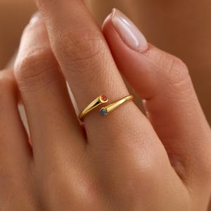 Personalized Birthstone Open Band Ring – Dainty Minimalist Adjustable Ring – Custom Jewelry Gift  - Mother's Day Gift