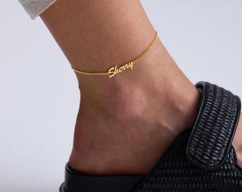 Personalized Name Anklet, Custom Name Ankle Bracelet, Dainty Gold Anklet, Minimalist Anklet, Custom Jewelry Gift for Her, Bridesmaid Gift