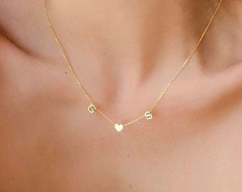 Gold Heart Initial Necklace for Mom ,Minimalist Necklace with Name, Personalized Letter Pendant, Mothers Day Gift