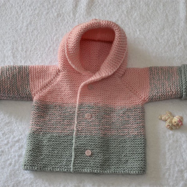 Jolie veste à capuche épaisse rose/grise neuve pour petite fille 3/6 mois