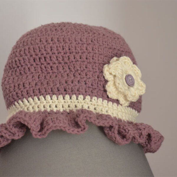 Joli chapeau d'été violet/écru neuf pour petite fille 3/6 mois