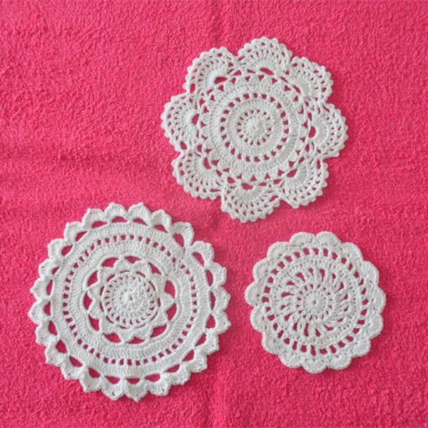 Lot de 3 napperons en coton au crochet neufs