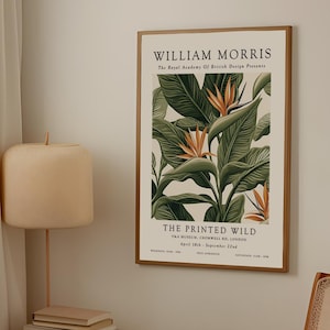 William Morris Inspired Vintage Poster Print, Tropical Floral Botanical Wall Art, Cottagecore Style Home Decor, Tropical Decor