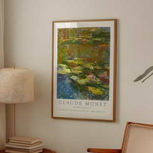 Lámina de Claude Monet, póster de Monet, decoración de pared de Monet, arte mural de Monet, pinturas de Monet, decoración de estilo rústico, estilo cottagecore, impresionismo, nenúfares.