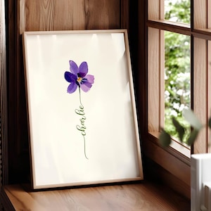 Paars violet aangepaste bloemnaam, aquarel bloemenprint, uniek cadeau verjaardag, kinderdagverblijf, babyshower, bruiloft, jubileum, gepersonaliseerd